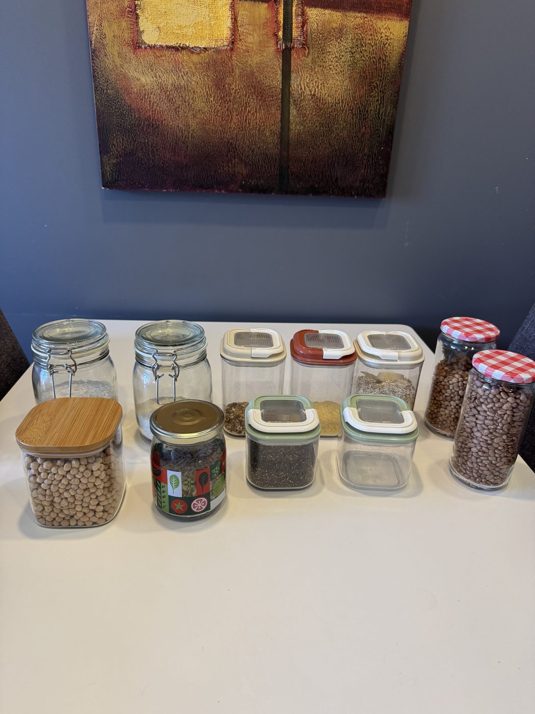 Potes de vidro variados para mantimentos