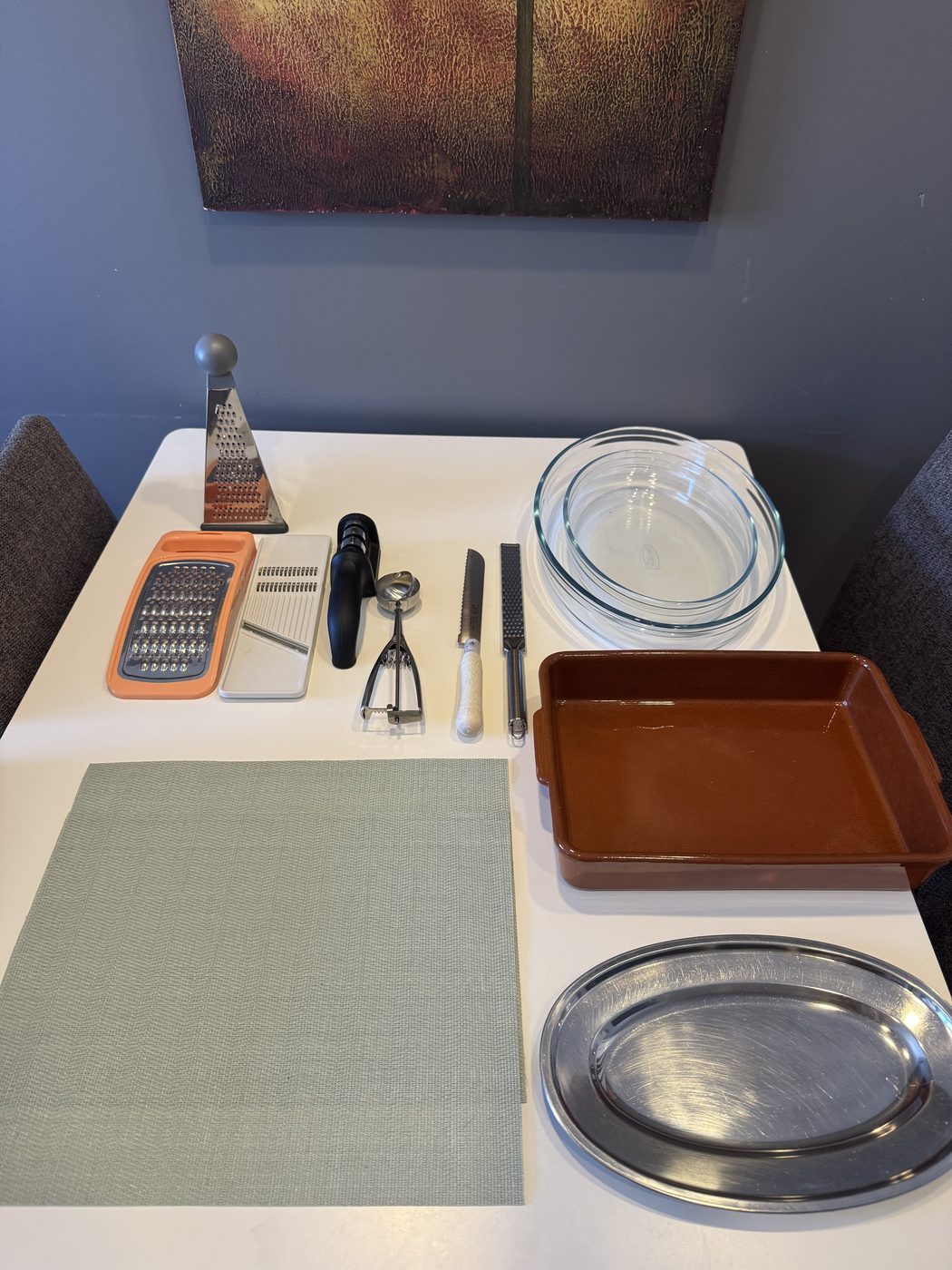 Utensílios de preparo, travessas e bandejas