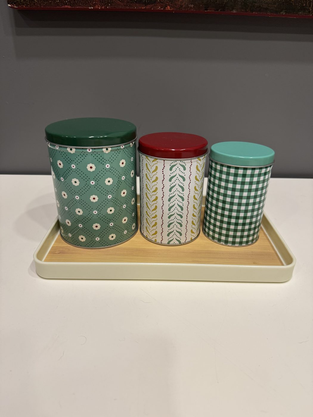 Conjunto de 3 latas de mantimentos do IKEA com bandeja